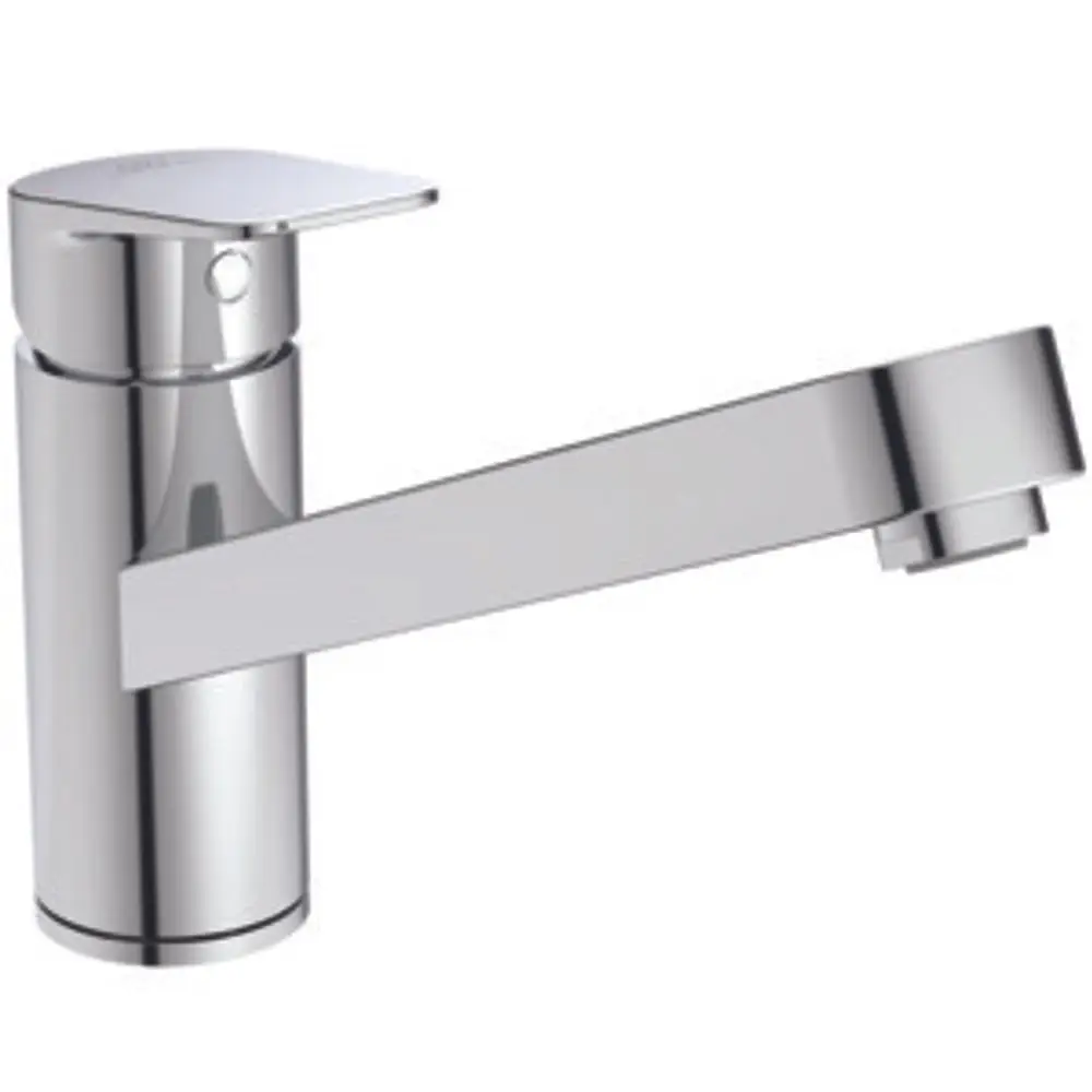Moderne Küchenarmatur aus Chrom von Ideal Standard mit einem schwenkbaren Auslauf und einem ergonomischen Hebel zur Wasserregelung.